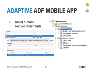 ADAPTIVE ADF MOBILE APP 
‣ Tablet / Phone 
Feature Constraints 
DOAG Development, 04.06.2014, Düsseldorf 
31 
 