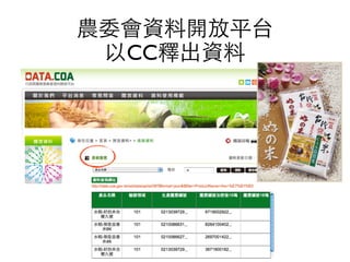 農委會資料開放平台
以CC釋出資料
 