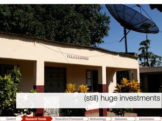 (still) huge investments
Conclusions	
  Outcomes	
  Methodology	
  Theoretical Framework	
  Research Trends
Context
 