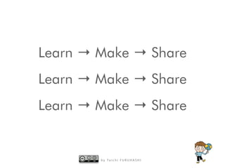 b y Ta i c h i F U R U H A S H I
Learn → Make → Share
Learn → Make → Share
Learn → Make → Share
 