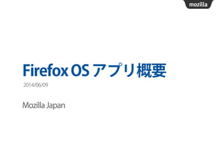 FirefoxOSアプリ概要
Mozilla Japan
2014/06/09
 