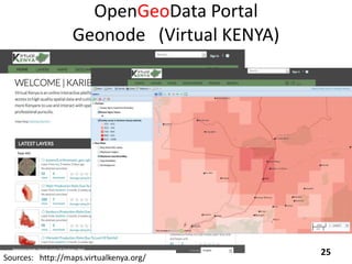 OpenGeoData Portal
Geonode (Virtual KENYA)
25
Sources: http://maps.virtualkenya.org/
 