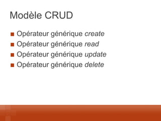 Modèle CRUD Opérateur générique create Opérateur générique read Opérateur générique update Opérateur générique delete  