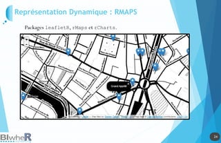 24
24
Représentation Dynamique : RMAPS
Packages leafletR, rMaps et rCharts.
 