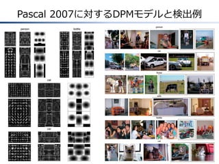 Pascal 2007に対するDPMモデルと検出例
 