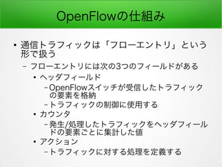 OpenFlow˽M

ͨťȥեåϡե`ȥ꡹Ȥ
ΤǒQ
C ե`ȥˤϴΤ3ĤΥե`ɤ

إåե`
C OpenFlowåŤȥեå
Ҫؤ{
C ȥեåʹä


C k/Iȥեåإåե`
ɤҪؤȤ˼Ӌ


C ȥեåˌIx
 