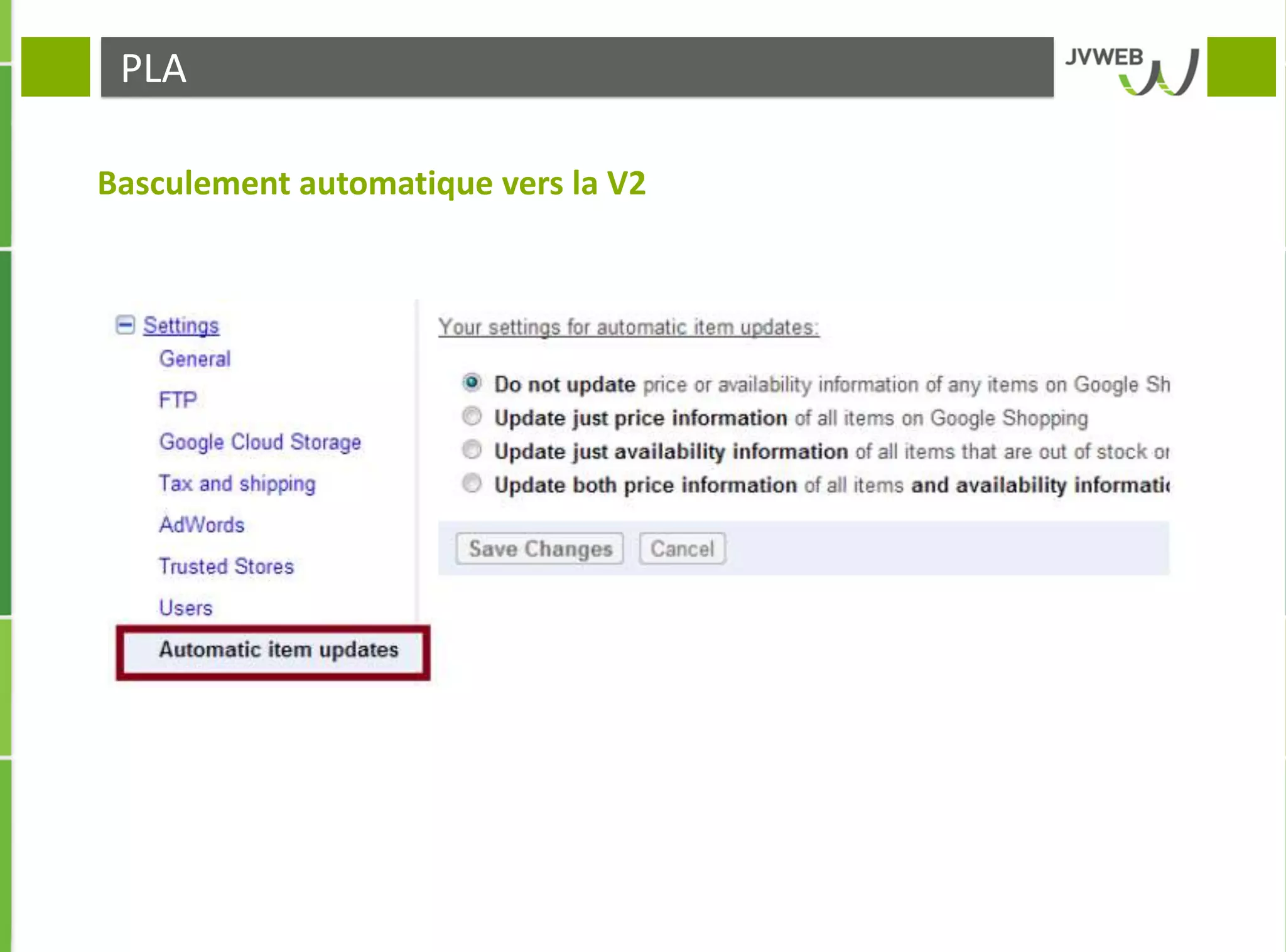 PLA
Basculement automatique vers la V2
 