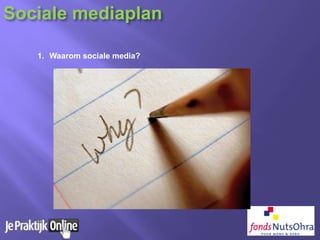 1. Waarom sociale media?
Sociale mediaplan
 