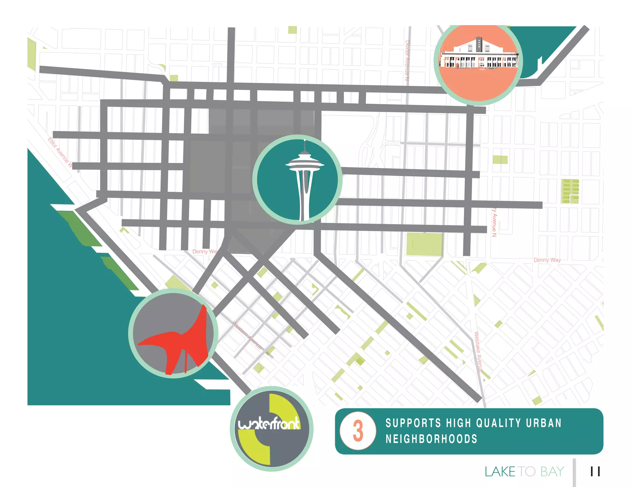 Denny Way
Denny Way
Broad
Street
Mercer Street
Mercer Street
ElliotAvenue
W
W
estern
Avenue
Alaska
W
ay
2ND
Avenue
5TH
Avenue
DexterAvenueN
Valley Street
WestlakeAvenue
TerryAvenueN
Thomas Street
SUPPORTS HIGH QUALITY URBAN
NEIGHBORHOODS3
LAKETO BAY 11
 