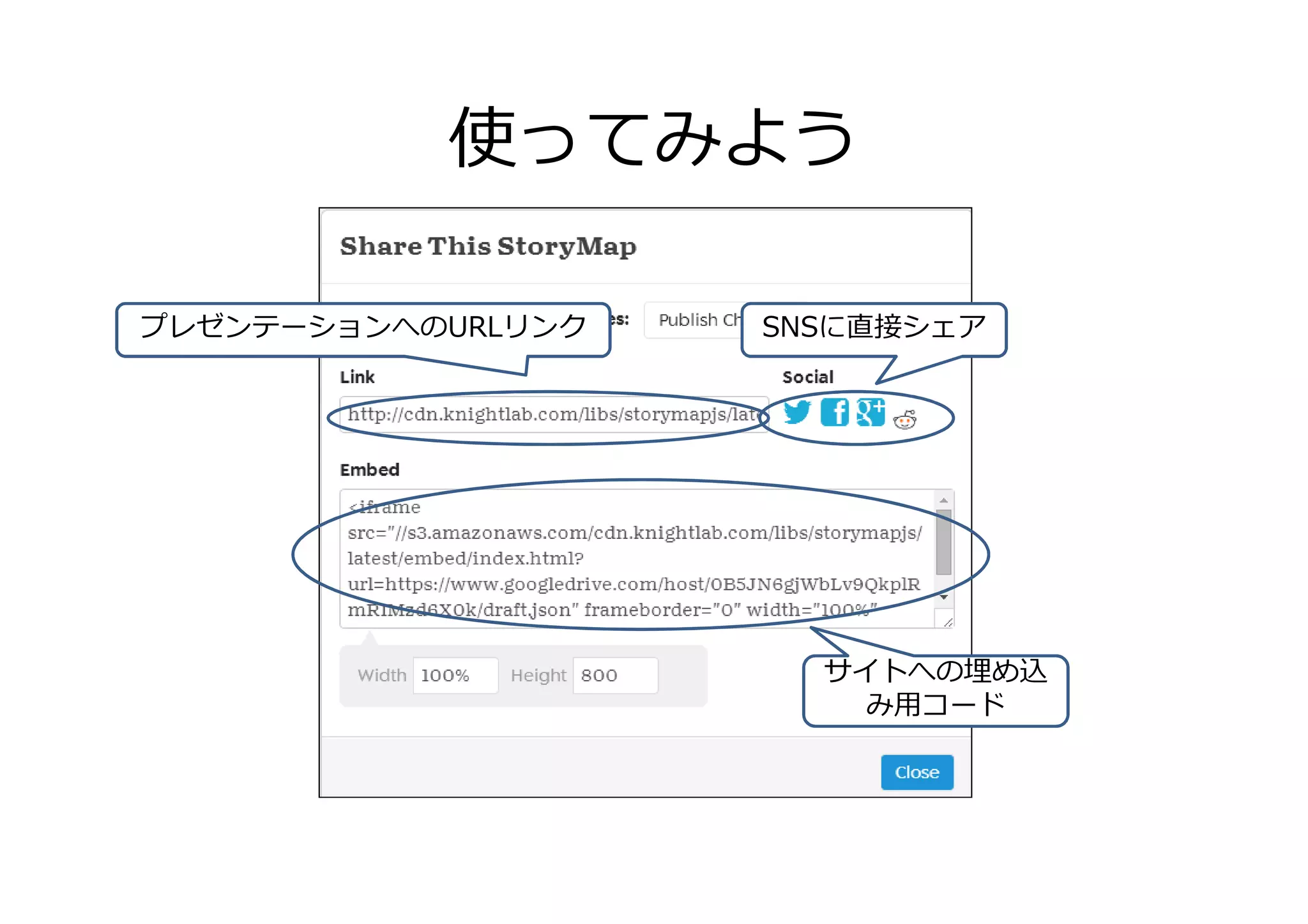 使ってみよう
プレゼンテーションへのURLリンク SNSに直接シェア
サイトへの埋め込
み用コード
 