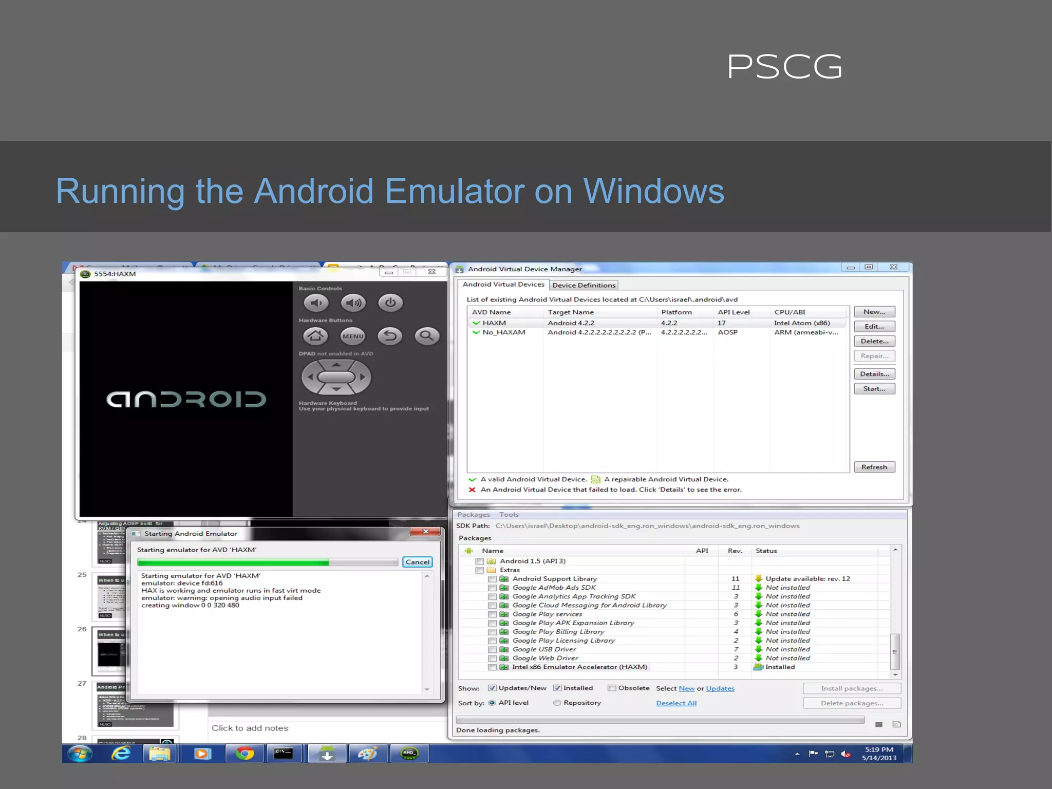 Running the Android Emulator on Windows
PSCG
 