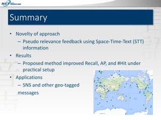 Spatio-Temporal Pseudo Relevance Feedback for Large-Scale and Heterogeneous Scientific Repositories