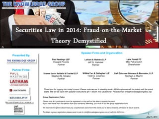 Securities Law in 2014: Fraud-on-the-Market Theory Demystified LIVE Webcast