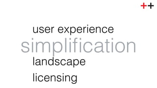 user experience! 
! 
landscape! 
licensing! 
simplification! 
 