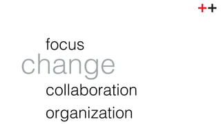 focus! 
! 
collaboration! 
organization! 
change! 
 