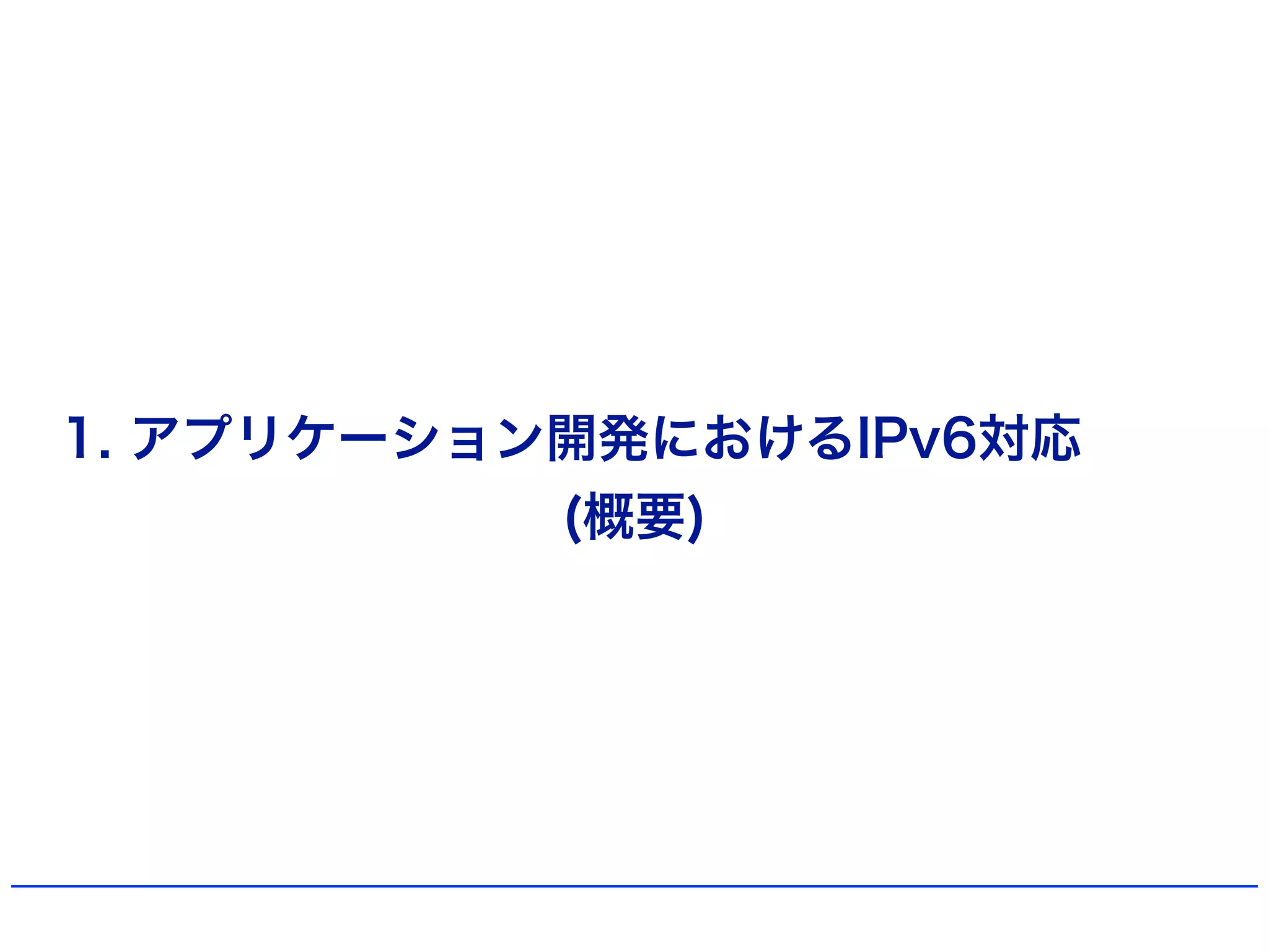 1. アプリケーション開発におけるIPv6対応
(概要)
 
