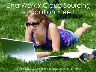 Copyright(c) NEXT Co., Ltd. All Rights Reserved.
65
ChatWork x Cloud Sourcing
= Location Free!!
via. https://www.flickr.com/photos/yourdon/3475417696/
 