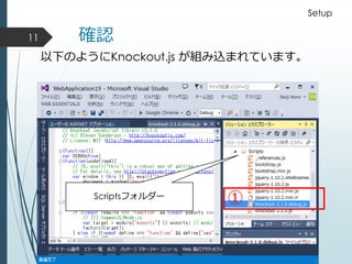 確認
以下のようにKnockout.js が組み込まれています。
①
11
Setup
Scriptsフォルダー
 