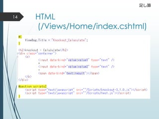 HTML
(/Views/Home/index.cshtml)
14
足し算
 