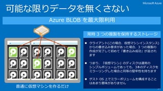 37普通に仮想マシンを作るだけ
 クライアント(この場合、仮想マシンインスタンス)
からの書き込み要求があった場合、3 つの複製の
作成が完了して初めて「書き込み成功」が返され
ます
 つまり、『仮想マシン』のディスクは通常の
シンプルボリュームであっても、3本のディスクを
ミラーリングした場合と同等の堅牢性を持ちます
 ゲスト OS 上でミラーボリュームを構成すること
はあまり意味がありません
 