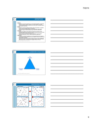 7/22/14
9
DEFINITIONS
•  Network
>  A network is a structure consisting of 3 or more people tied together in relationships
typified by reciprocal, repetitive, interested, non-random patterns of exchange.
>  The first primordial structure to emerge from the human family, inextricably linked to
cultural genesis & genocide.
•  Market
>  A market is a structure consisting of discreet, dyadic, dis-interested, non-repetitive
(one-off), random exchanges (typical of transactions).
>  Markets act like a knowledge Diaspora, such that information virally spreads
regardless of legal (or moral) boundaries (Adam Smith’s the invisible hand).
•  Hierarchy
>  Hierarchy has qualities of both markets and networks and consists of routine
exchanges (repetitive like a network) with a governing authority (derived from simple
market contracts) to mitigate uncertainty and risk.
>  Hierarchy behaves like an island of planned coordination in a sea of market
transactions giving rise to “the firm” (Alfred Chandler’s the visible hand)
•  Heterarchy
>  A heterarchy is a structure consisting of 3 or more organizations bound together in
interlocking partnerships, typified by reciprocal, repetitive, nonrandom, asynchronous
and asymmetric exchanges.
>  Although these hierarchies have their own raison d’ être, they must cooperate with
each other and share in the governance of the whole other in order to accomplish a
collective good that no one hierarchy can manage or achieve on its own.
2014 © Karen Stephenson; NetForm Resources
Trust
NETWORK
Transactions
DYADIC
Authority
CHAINS
ELEMENTARY STRUCTURES
2014 © Karen Stephenson; NetForm Resources
Shell for less than 4 yr 4 yr < Shell < 15 yr Shell > 15 yr
Shell <1yr
Shell > 4yr 2yr < Shell < 4yr
1yr < Shell < 2yr
ONBOARADING AT SHELL
 