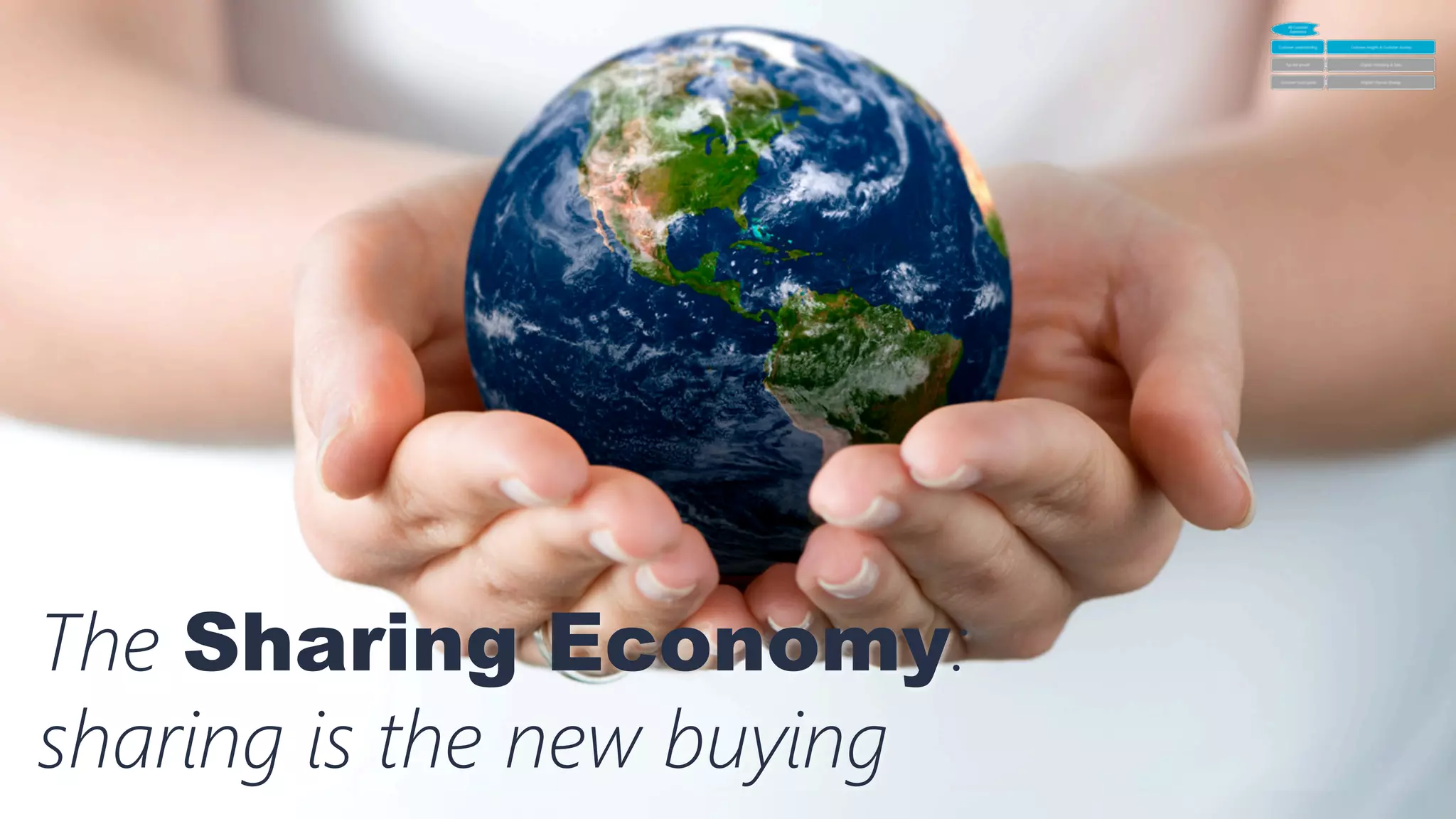 32	
  
The Sharing Economy:
sharing is the new buying
 