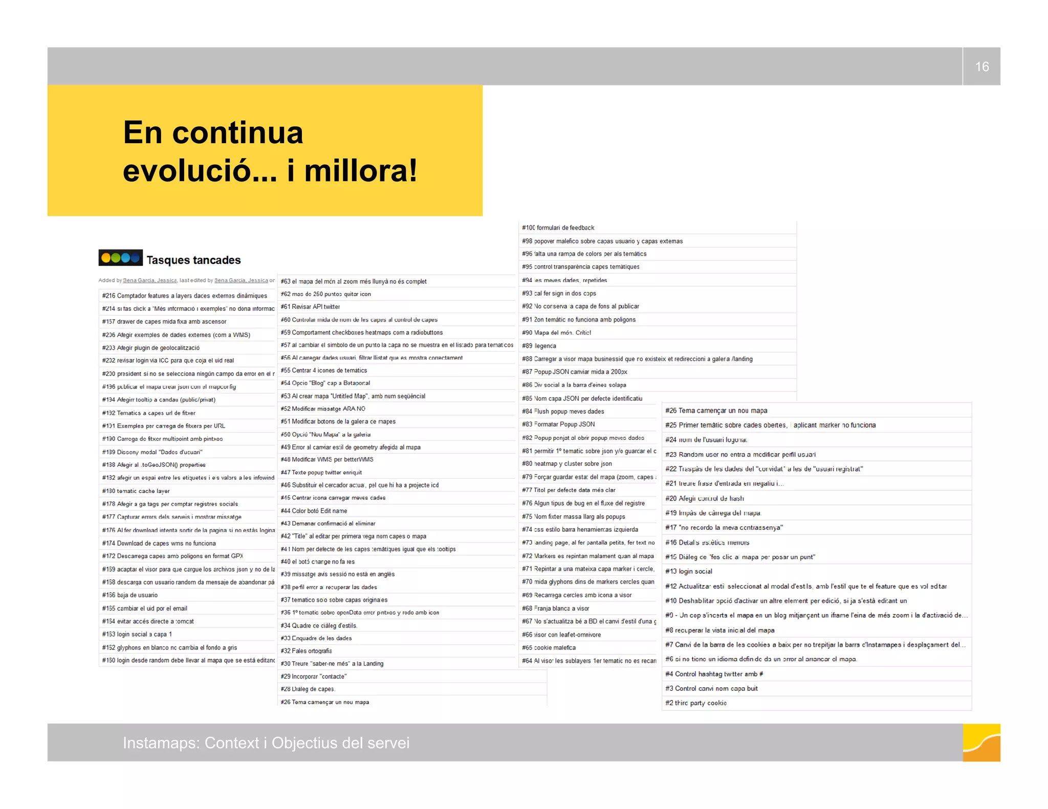 En continua 
16 
evolució... i millora! 
Instamaps: Context i Objectius del servei 
 