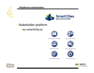 Plataforma stakeholders 
• Stakeholder platform 
– eu‐smarticity.eu 
 
