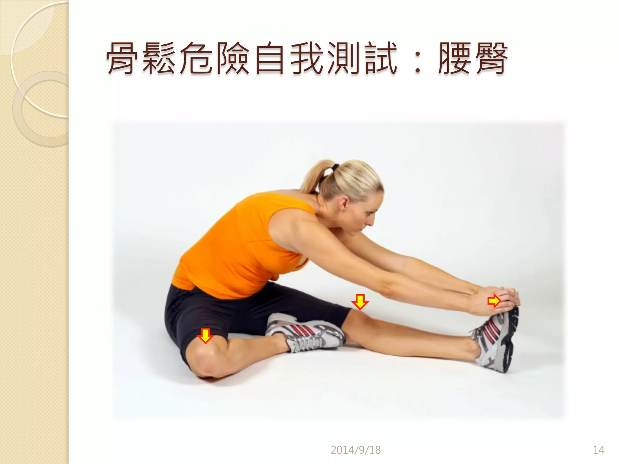 骨鬆危險自我測試：腰臀 
2014/9/18 
14 
 