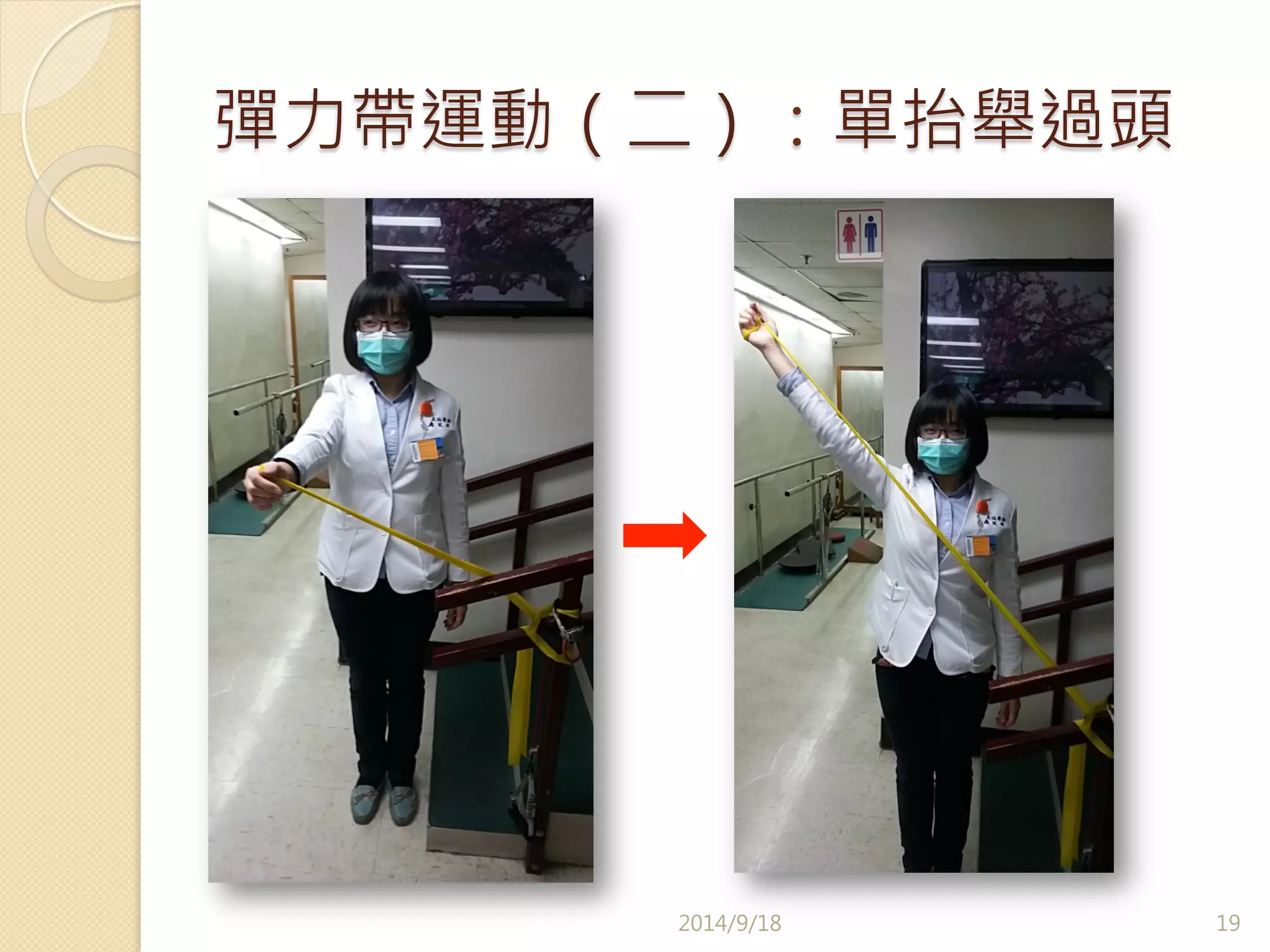 彈力帶運動（二）：單抬舉過頭 
2014/9/18 
19 
 
