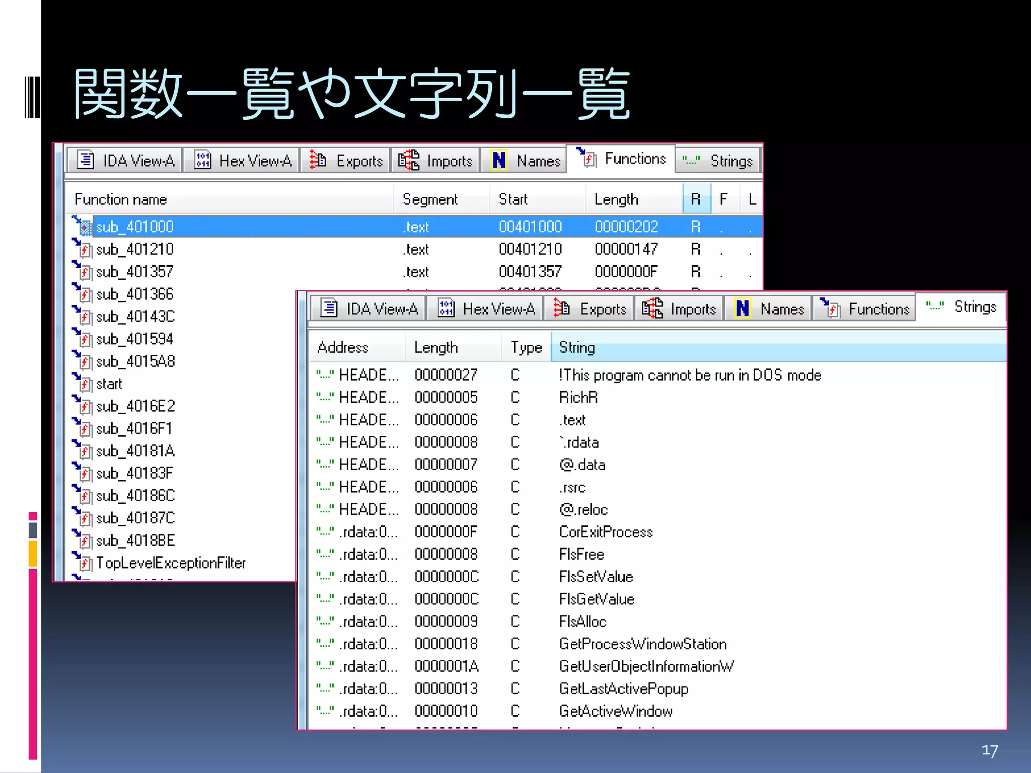 17 
関数一覧や文字列一覧  