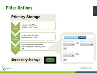 PAGE11
www.DocuLynx.com
Primary Storage
Secondary Storage
Filter Options
 