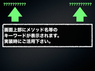 ?????????? ??????????
画面上部にメソッド名等の
キーワードが表示されます。
実装時にご活用下さい。
 