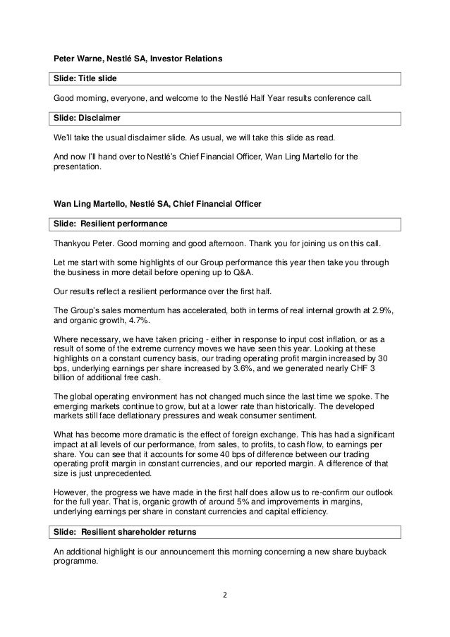 2014 H1 results conference call transcript
