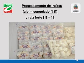Processamento de raízes
(aipim congelado [11])
e raiz forte [1] = 12
 