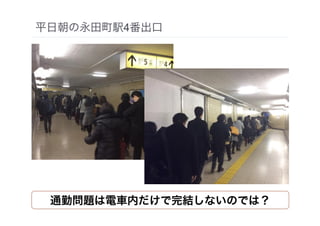 平日朝の永田町駅4番出口
通勤問題は電車内だけで完結しないのでは？
 