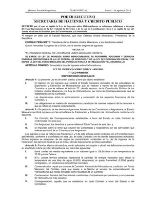 (Primera Sección-Vespertina) DIARIO OFICIAL Lunes 11 de agosto de 2014 
PODER EJECUTIVO 
SECRETARIA DE HACIENDA Y CREDITO ...
