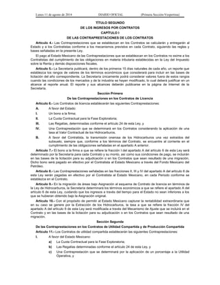 Lunes 11 de agosto de 2014 DIARIO OFICIAL (Primera Sección-Vespertina) 
TÍTULO SEGUNDO 
DE LOS INGRESOS POR CONTRATOS 
CAP...