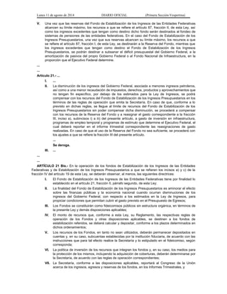 Lunes 11 de agosto de 2014 DIARIO OFICIAL (Primera Sección-Vespertina) 
V. Una vez que las reservas del Fondo de Estabiliz...