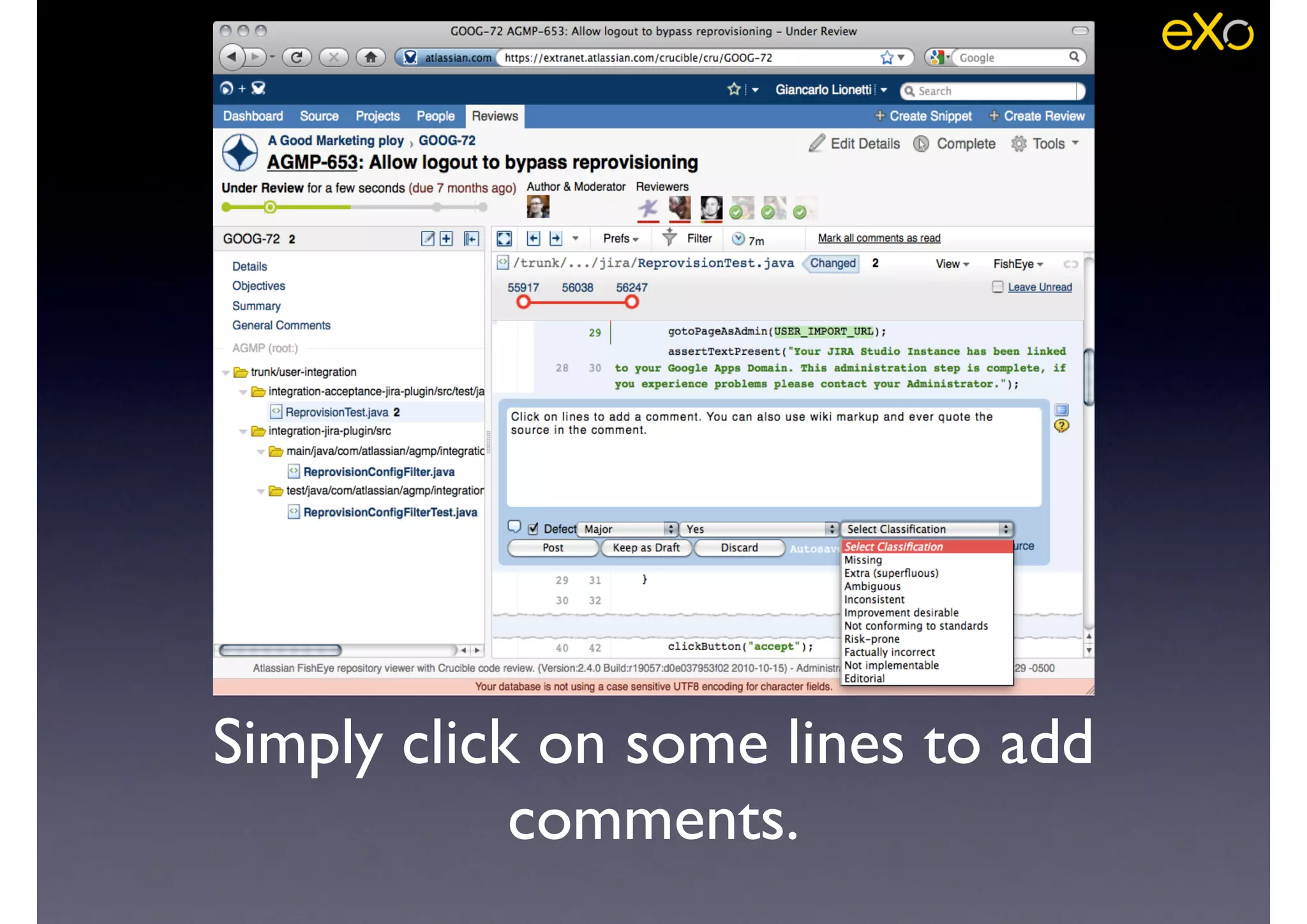 Simply click on some lines to add
comments.
 