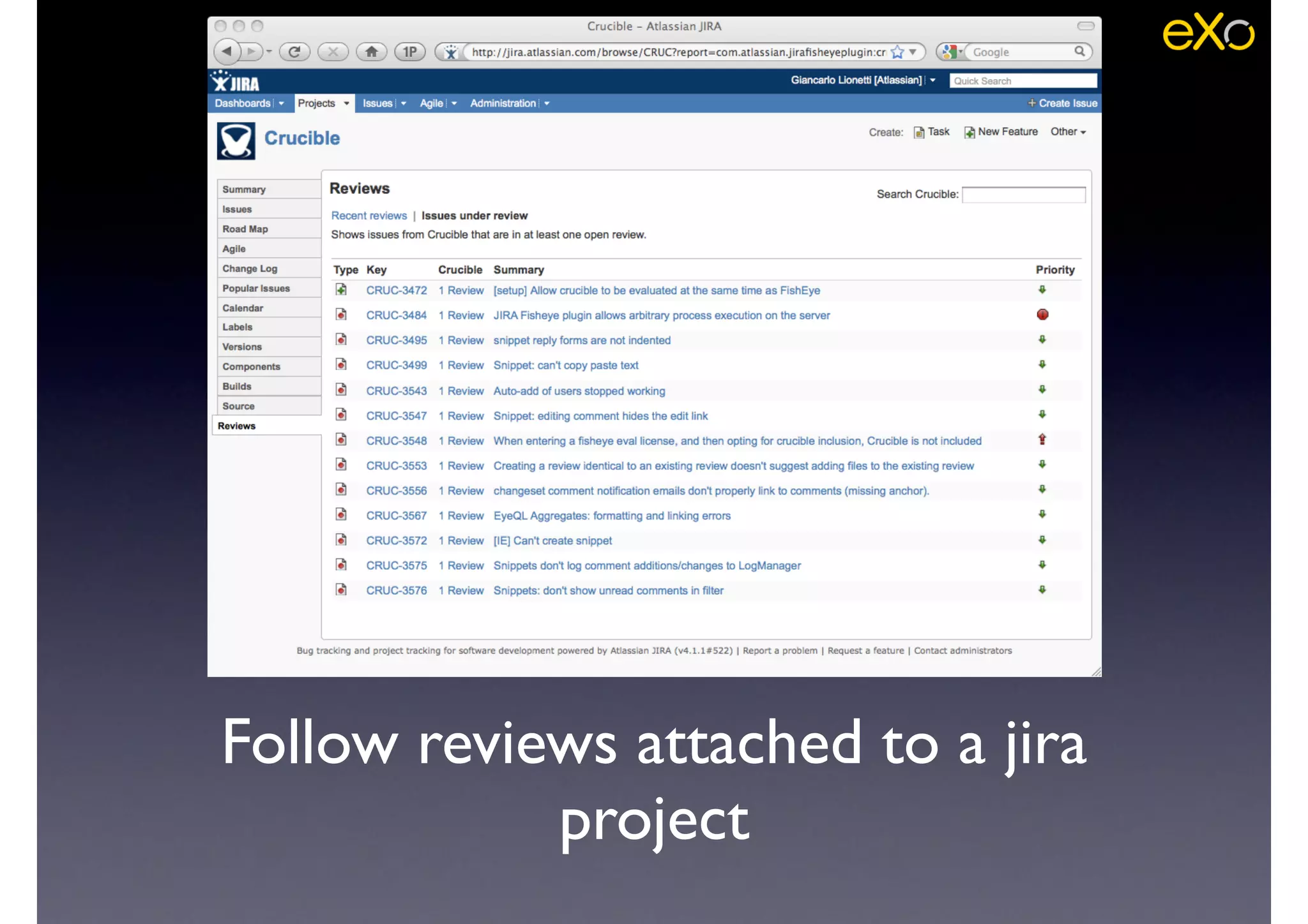Follow reviews attached to a jira
project
 