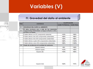 f1: Gravedad del daño al ambientef1: Gravedad del daño al ambiente
Variables (V)
 