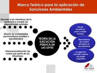 Marco Teórico para la aplicación de
Sanciones Ambientales
Pocos
incentivos
para cumplir
normas
Mecanismos
de control
privados no
son efectivos
La agencia
privada carece
de poder
coercitivo
 