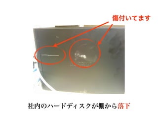 社内のハードディスクが棚から落下
傷付いてます
 
