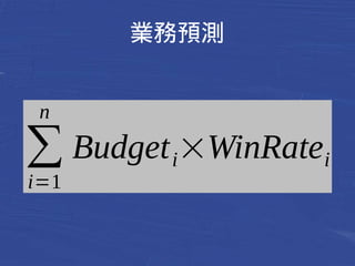 業務預測 
n 
Budgeti×WinRatei 
Σi 
=1 
 