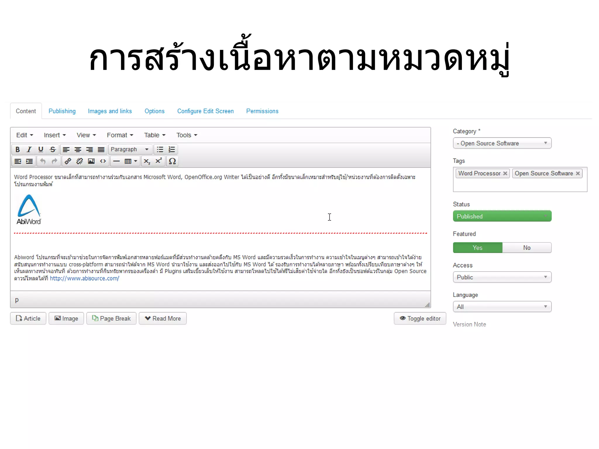 การสร้างเนื้อหาตามหมวดหมู่  