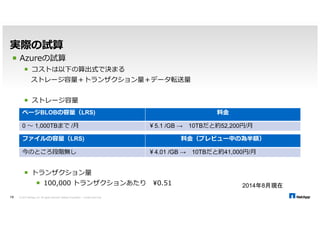 マイクロソフトの“Cloud OS”ビジョン 
Windows Azure Pack 
© 2014 NetApp, Inc. All rights reserved. NetApp Proprietary 13 – Limited Use Only 
Public Cloud 
Azure Virtual Machines 
Platform 
1Consistent 
Windows Azure Pack 
Private Cloud Service Providers 
DEVELOPMENT MANAGEMENT DATA IDENTITY VIRTUALIZATION 
 