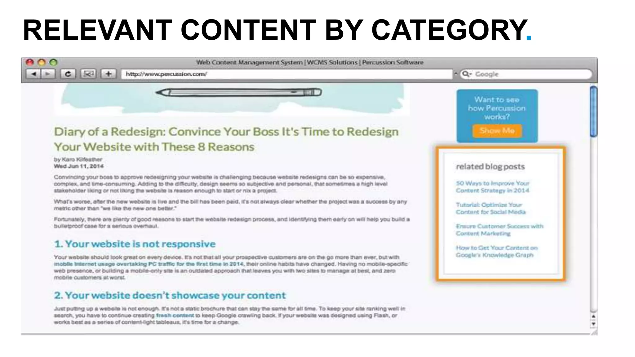 RELEVANT CONTENT BY CATEGORY. 
 