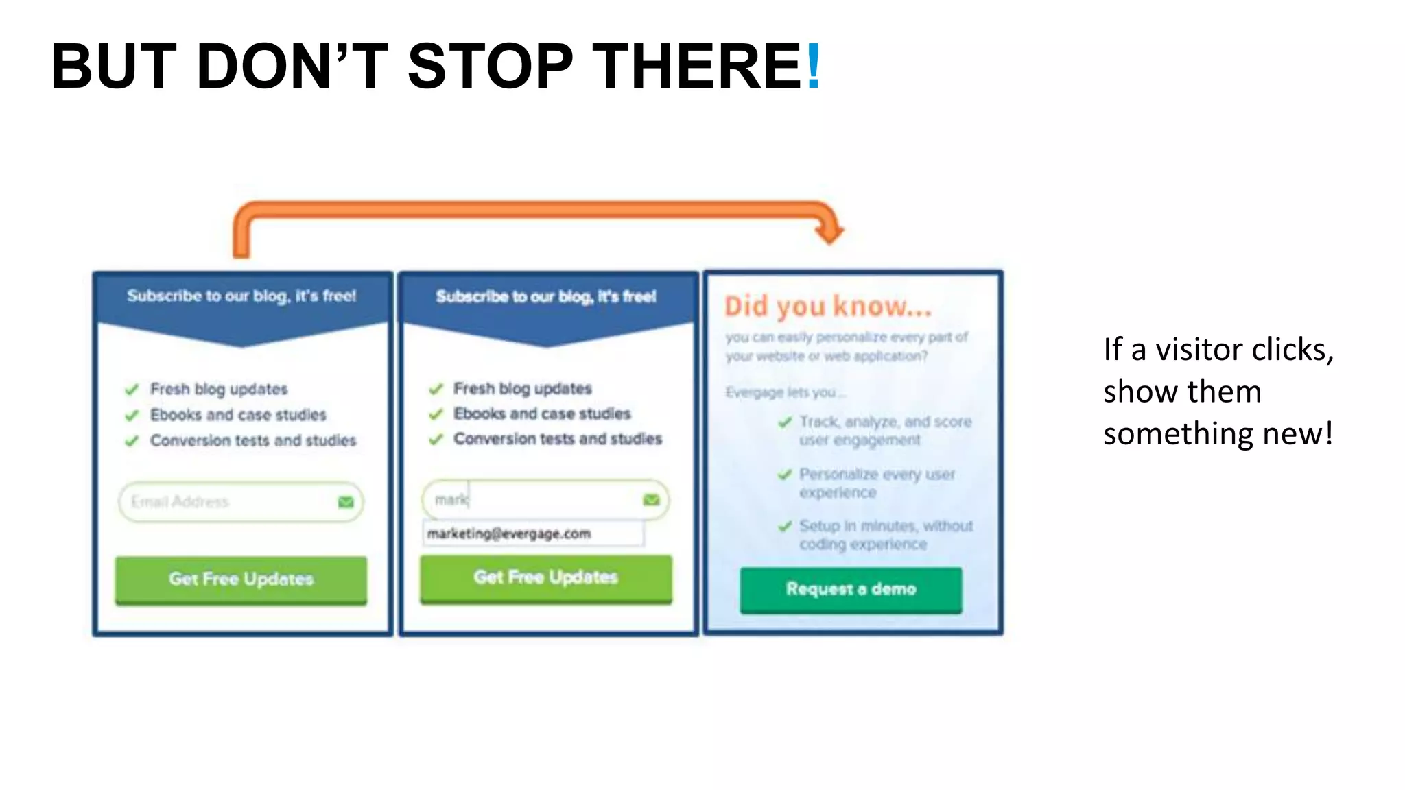 BUT DON’T STOP THERE! 
If a visitor clicks, 
show them 
something new! 
 