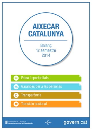 Balanç
1r semestre
2014
AIXECAR
CATALUNYA
Feina i oportunitats
Garanties per a les persones
Transparència
Transició nacional
 